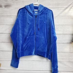 DKNY Sport Blue Velour Cropped Full Zip‎ Hoodie Lapis Women's Large